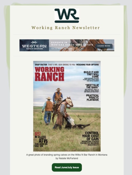 Screen shot of e-news from Working Ranch